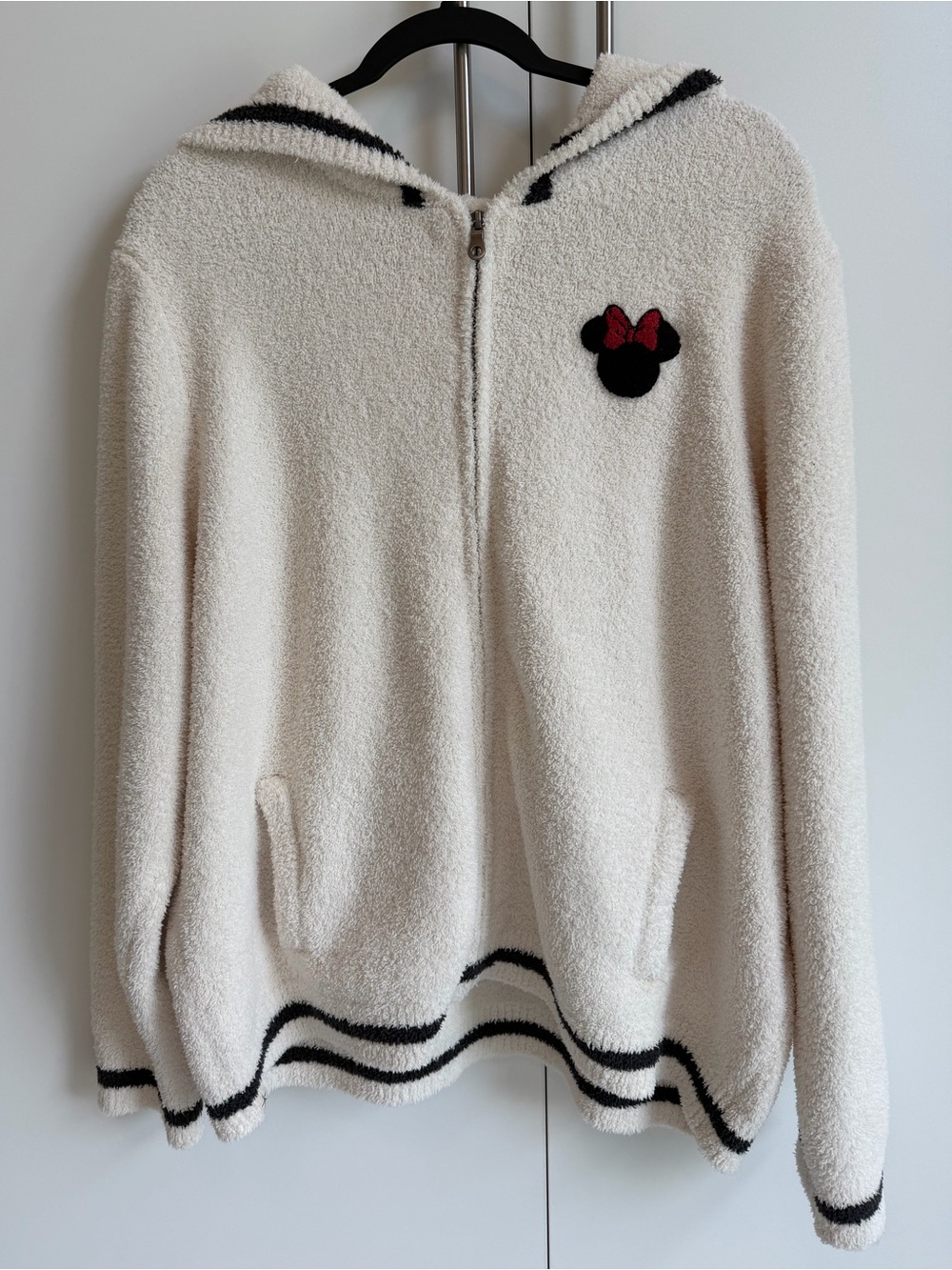 Disney x Barefoot Dreams CozyChic Minnie Mouse Zip Hoodie Sweater Cream Black 2X